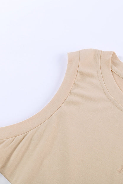 Apricot Colorblock Sleeveless Tank Top with Round Neck