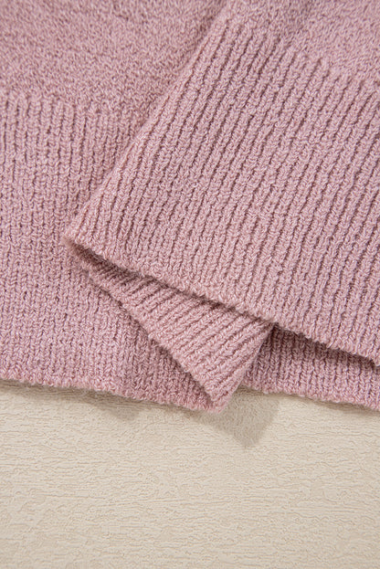 Pink Stripe Ribbed Edge Drop Shoulder Sweater