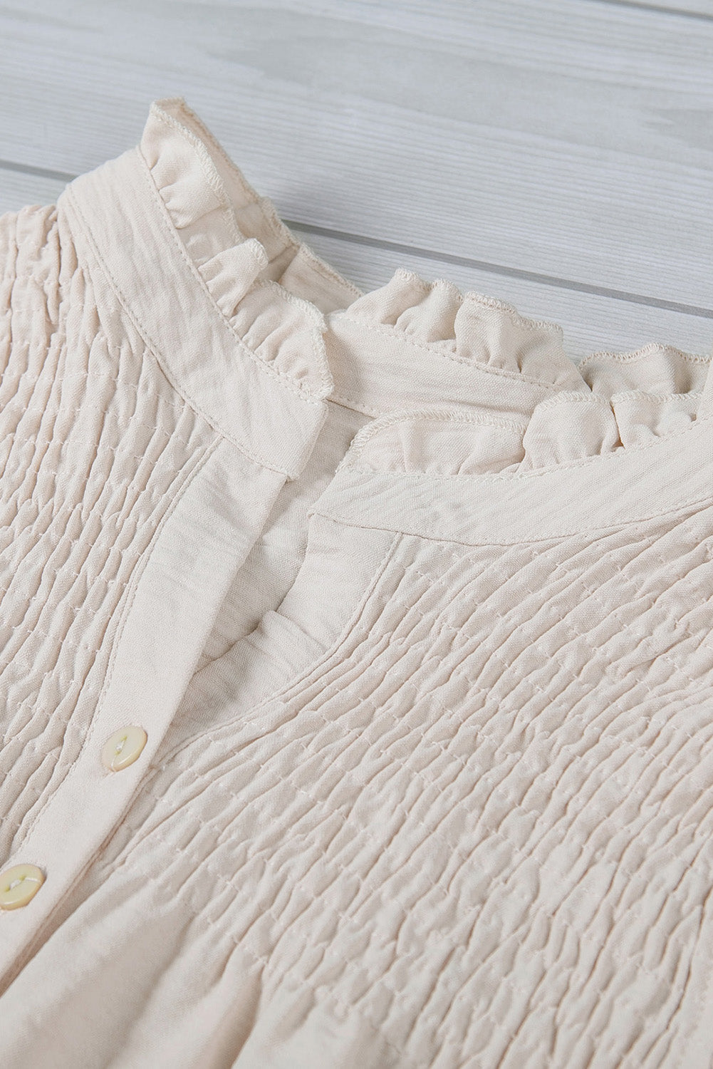 Apricot Frilled Sleeveless Top with Button Front Detail