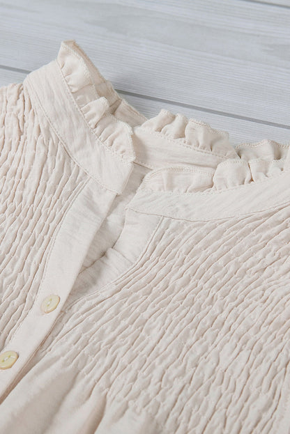 Apricot Frilled Sleeveless Top with Button Front Detail