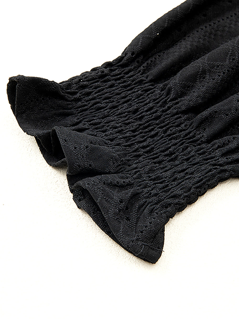 Black Eyelet Jacquard Split Neck Flounce Sleeve Plus Size Blouse