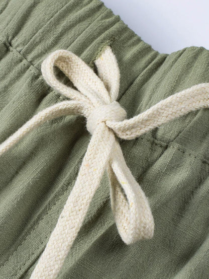 Green Linen Drawstring Shorts