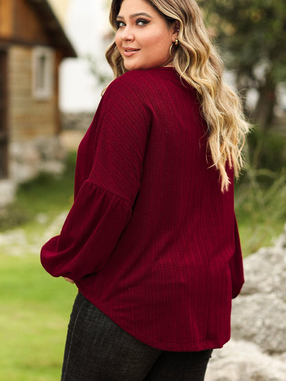 Crimson Dahlia Plus Size Jacquard Knit Bubble Sleeve Top
