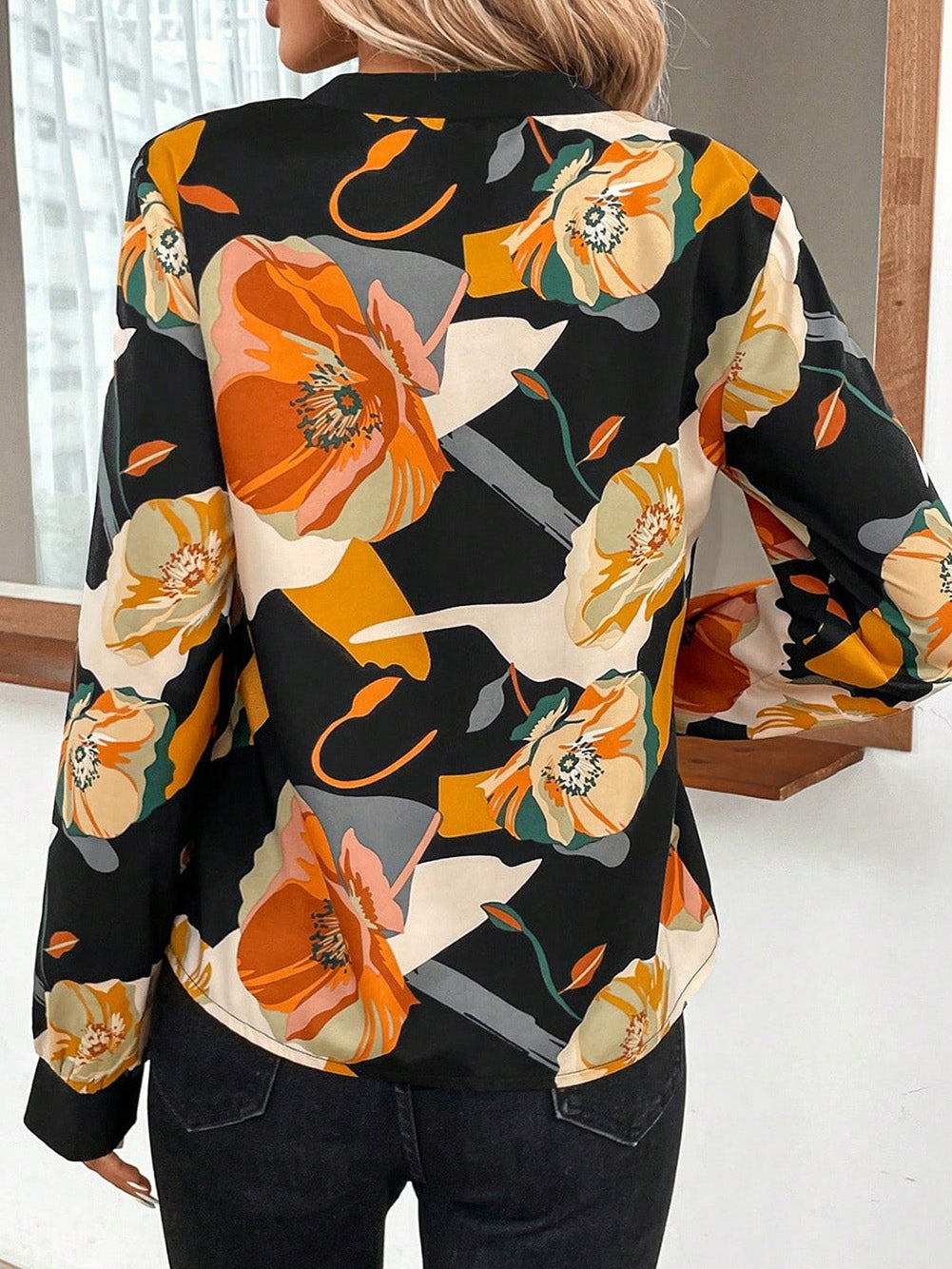 Floral Print V Neck Top with Split Detail