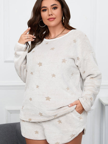 Cozy White Starry Plus Size Lounge Set