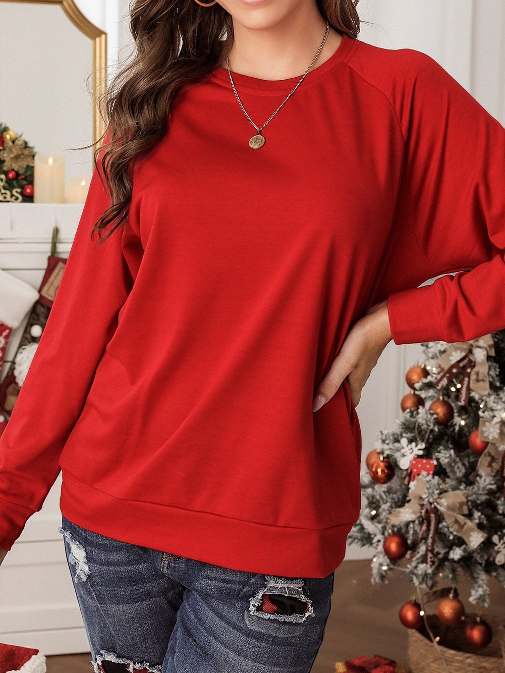 Fiery Red Classic Raglan Sleeve Sweatshirt