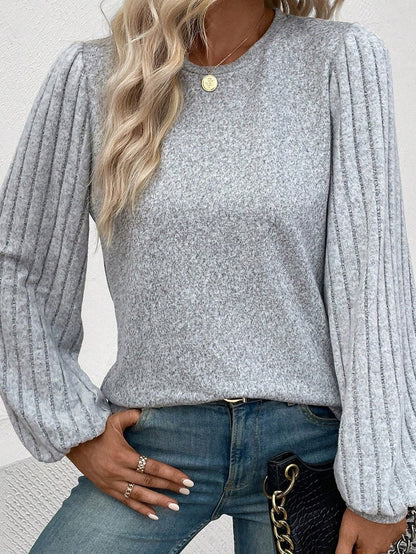 Elegant Gray Bishop Sleeve Knit Top