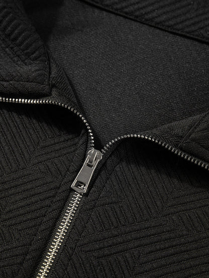 Chic Black Ruffle Sleeve Quarter Zip Top with Wide Leg Pants Set