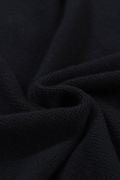 Black Striped Sleeve Plain Knit Sweater