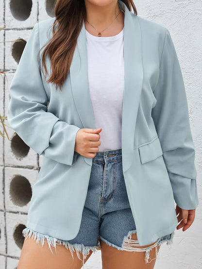 Sky Blue Plus Size Soft Lightweight Pocketed Lapel Blazer