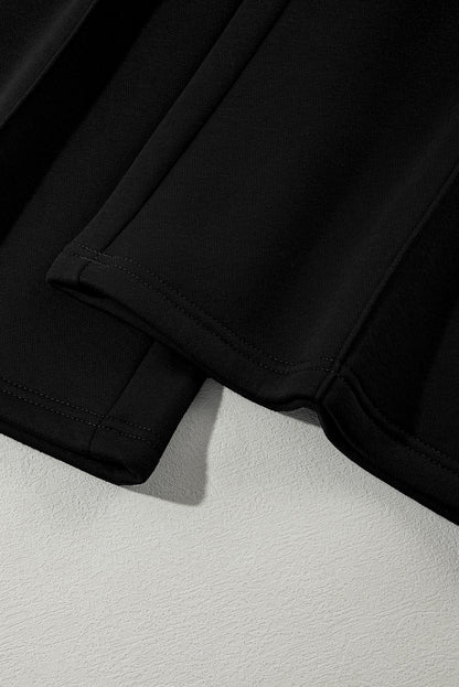 Black Drop Shoulder Zip Up Jacket Drawstring Pants Active 2pcs Set