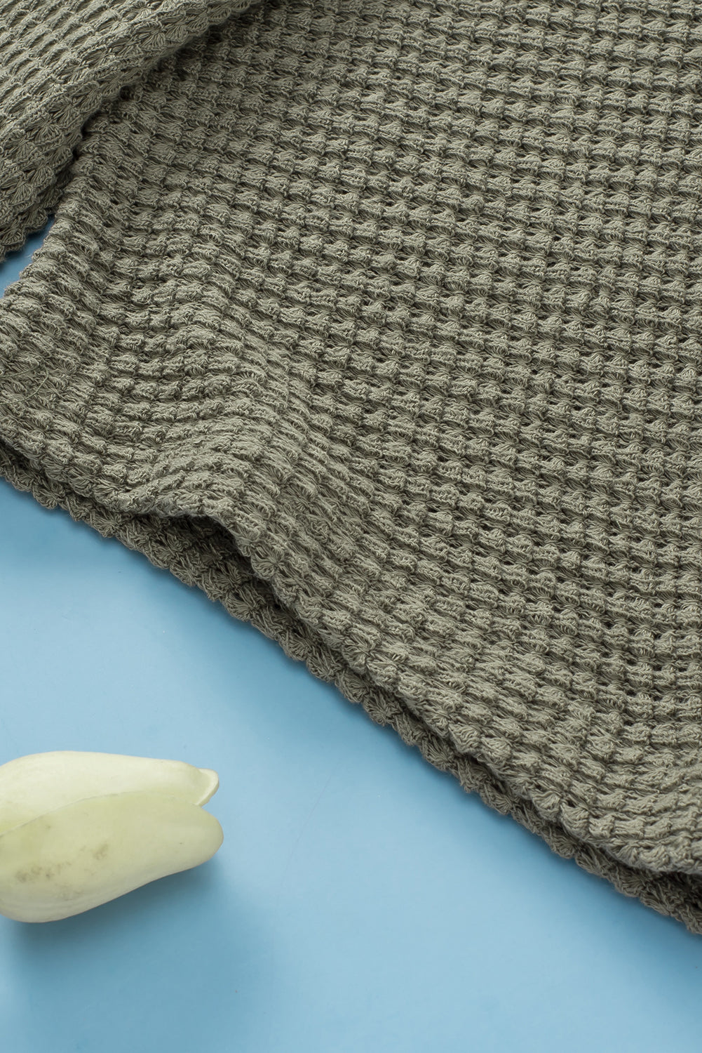 Jungle Green Oversized V-Neck Waffle Knit Dolman Top