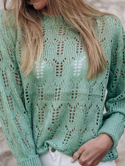 Green Pointelle Knit Sheer Sweater