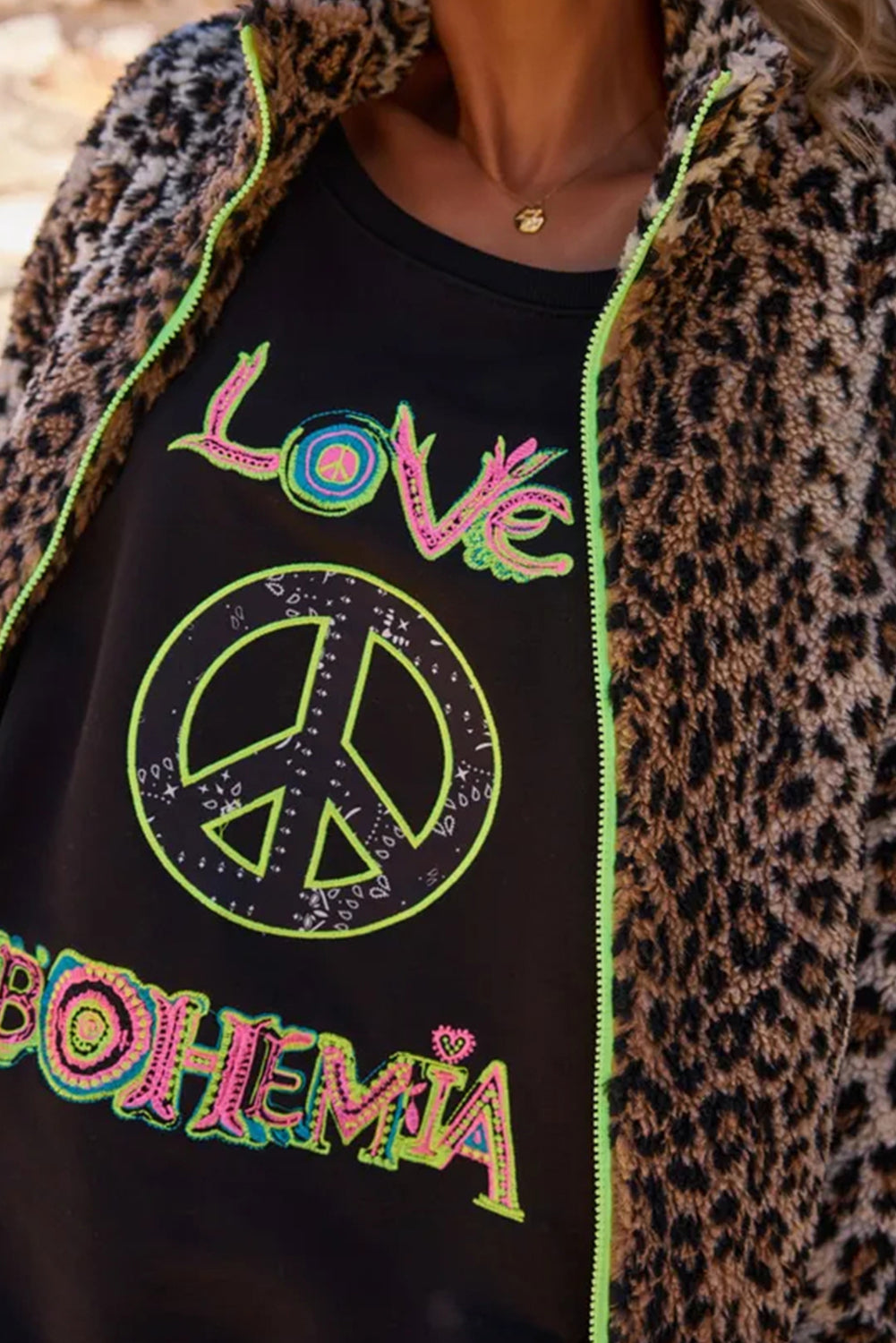 Khaki Oversized Leopard Fleece Jacket