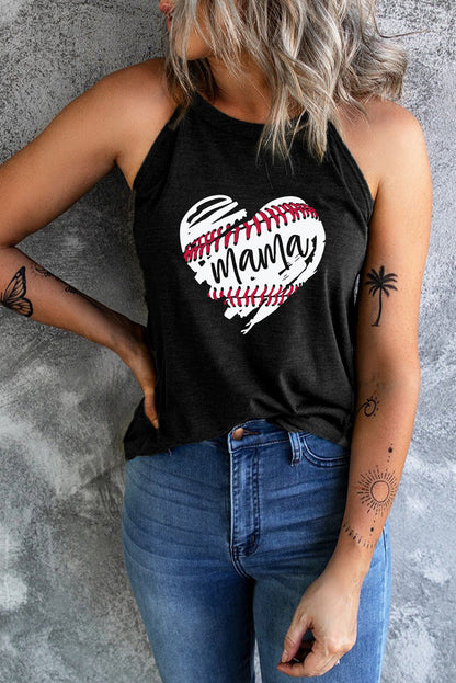Heart Print Mama Baseball Graphic Tank Top