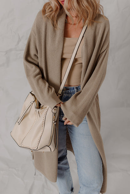 DUNE Solid Color Textured Knit Open Front Oversize Midi Sweater Cardigan