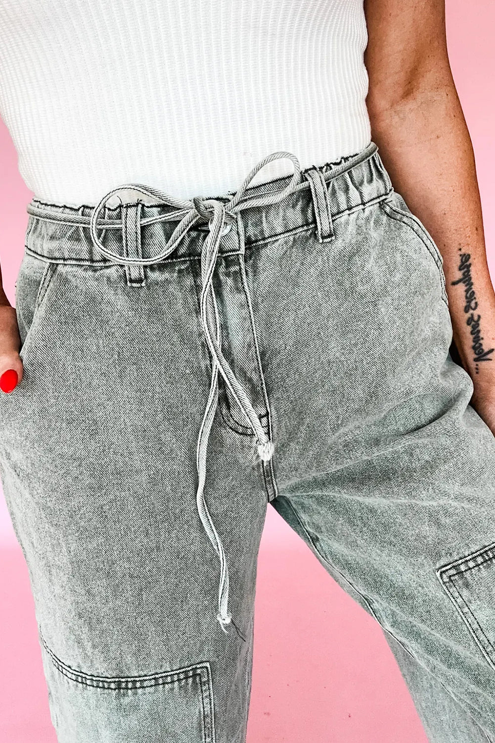 Gray Back Track Barrel Pant _ Pleated Boutique _ Trendy Women's Fashion