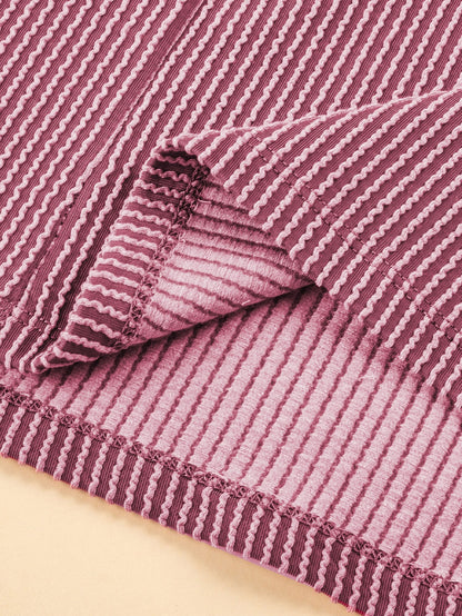 Rose Pink Textured V-Neck Dropped Shoulder Plus T-Shirt