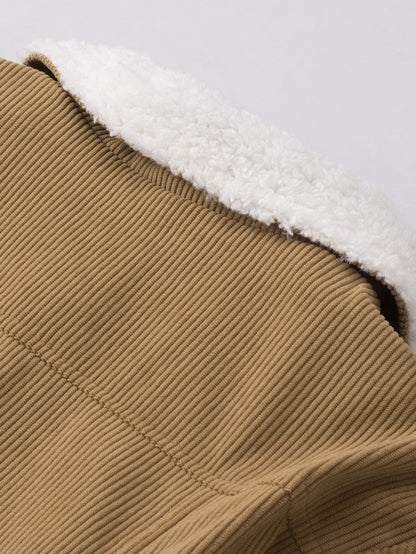 Khaki Corduroy Snap Button Sherpa Lined Jacket