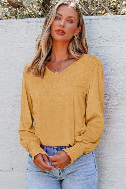 shirred shoulder top