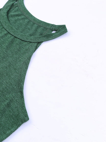 Green Sleeveless Solid Color Round Neck Tank Top