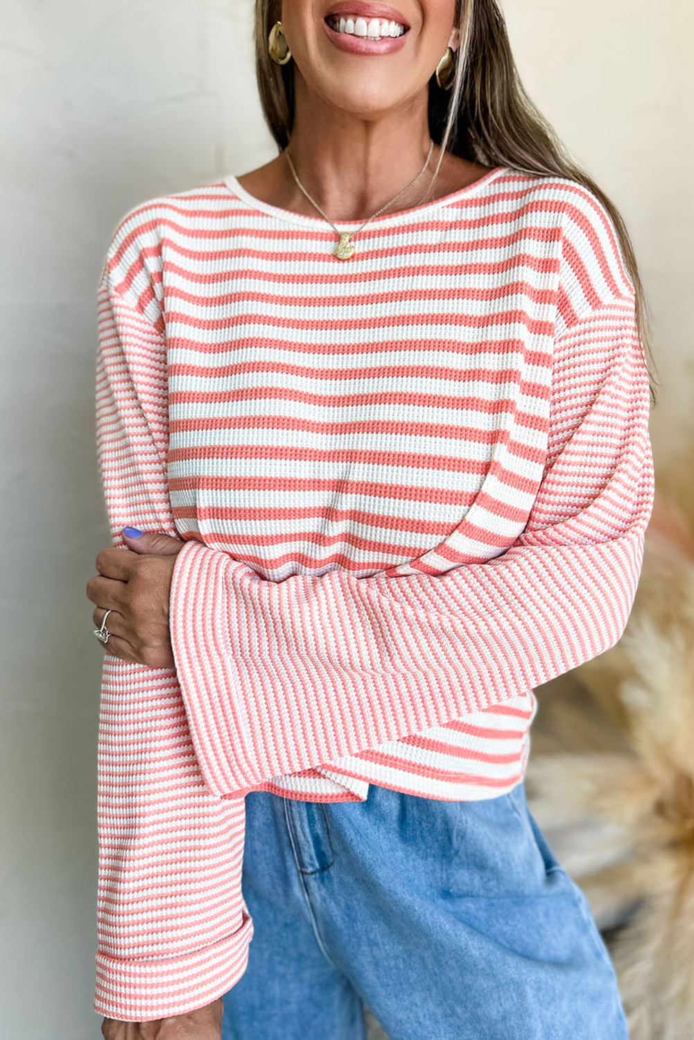 pink stripe long sleeve top