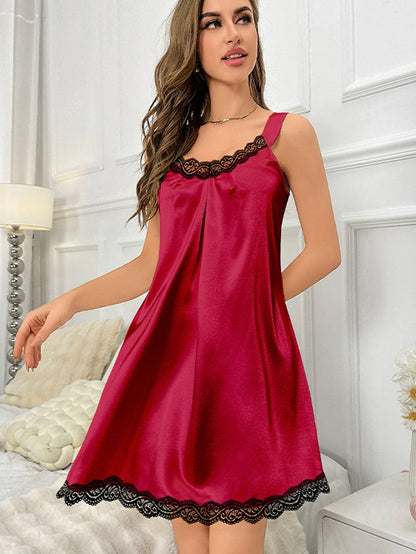 Crimson Dahlia Lace Panel Loose Fit Sleeveless Lounge Dress
