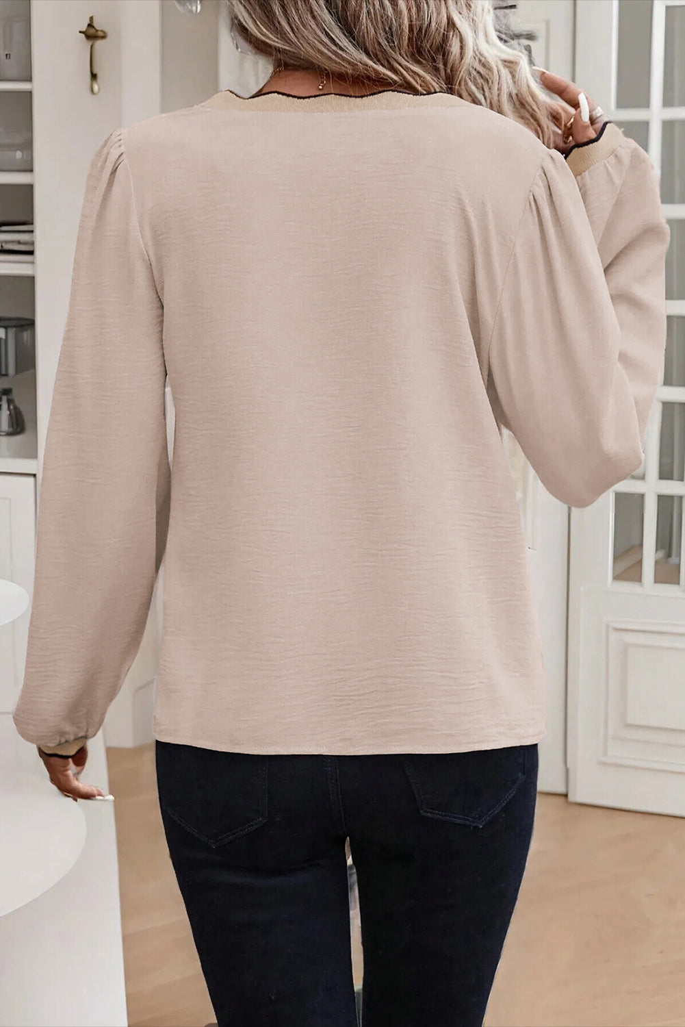 v neck long sleeve blouse