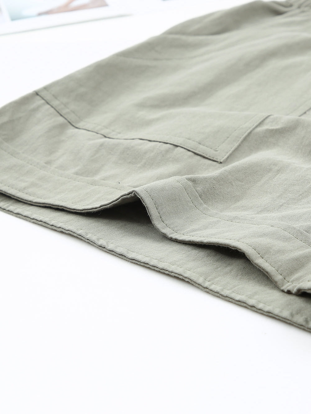 Green Cotton High Waist Loose Fit Shorts with Drawstring Waistband