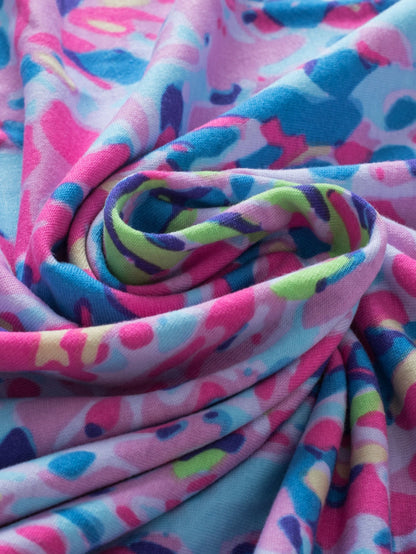 Sky Blue Floral Print Ruffle Sleeve Plus Size V Neck Top