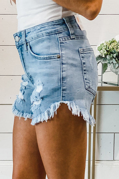 Stylish High Waist Distressed Denim Shorts