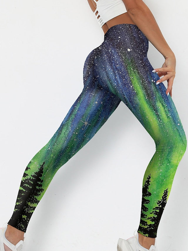Women's Leggings Normal Galaxy Plants Green Stylish Mid Waist Ankle-Length Leisure Sports Weekend Summer Spring &  Fall