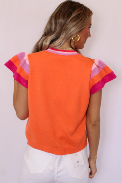 Carrot Cap Sleeve Color Block Knit Top