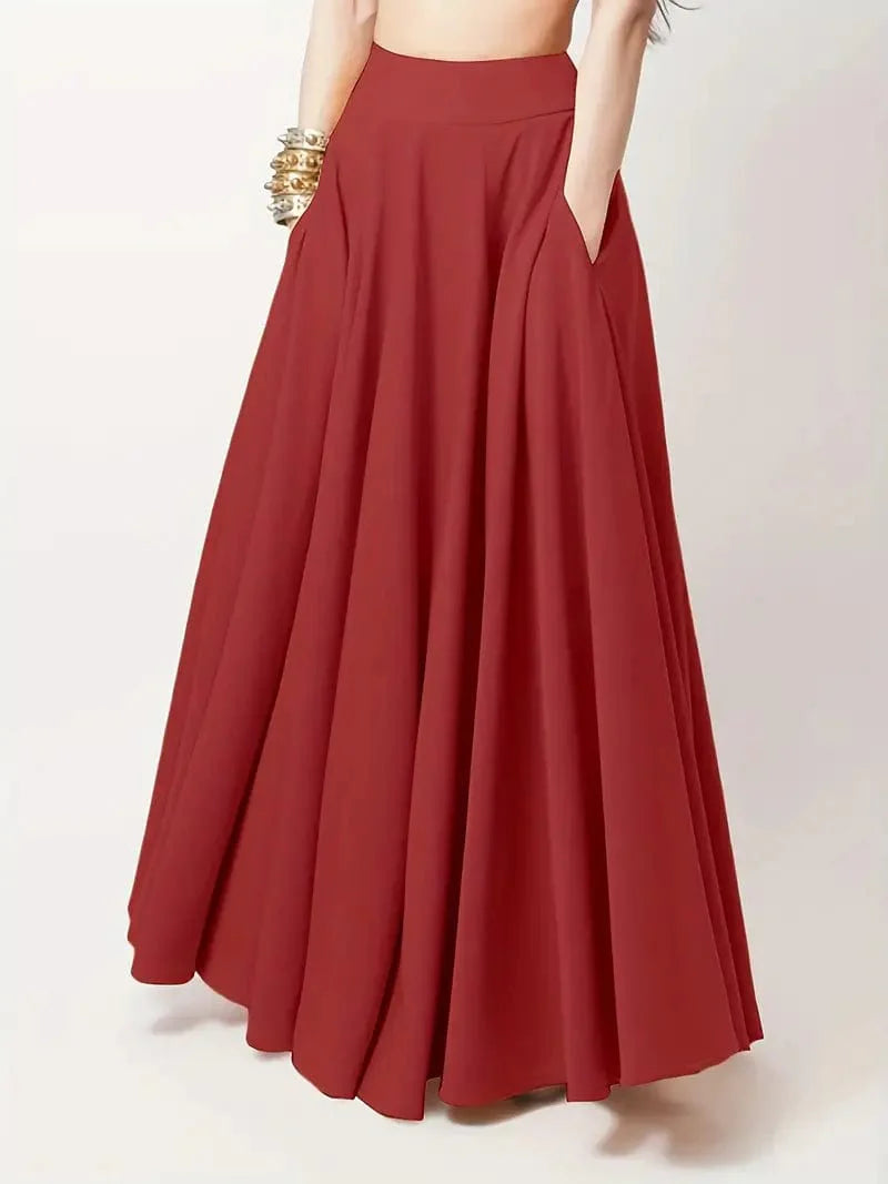 Casual Pleated Pockets High Waist Loose Maxi Dress