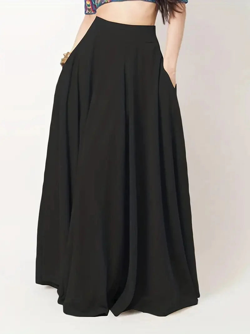 Casual Pleated Pockets High Waist Loose Maxi Dress