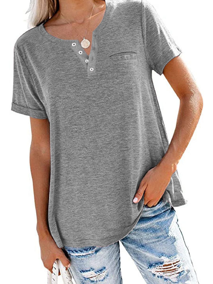 Casual Short Sleeve Crew Neck Tunic Basic Blouse
