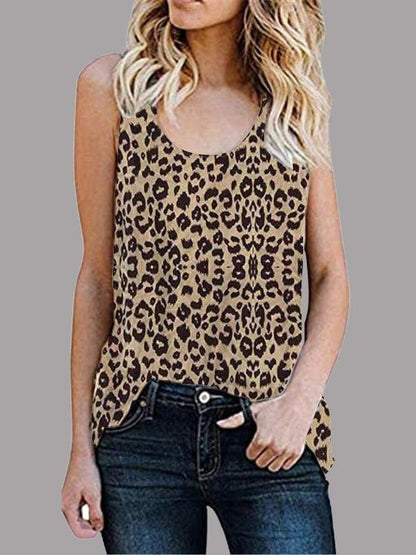 Tank Tops - Casual Sleeveless Round Neck Leopard Vest - MsDressly