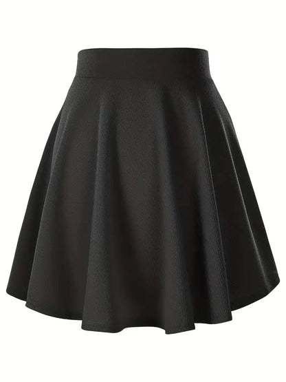 Casual Solid High Waist Pleated Skate Skirt Mini Dress
