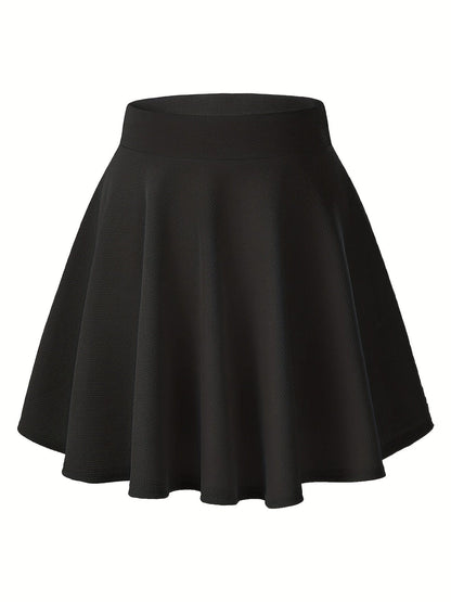 Casual Solid High Waist Pleated Skate Skirt Mini Dress
