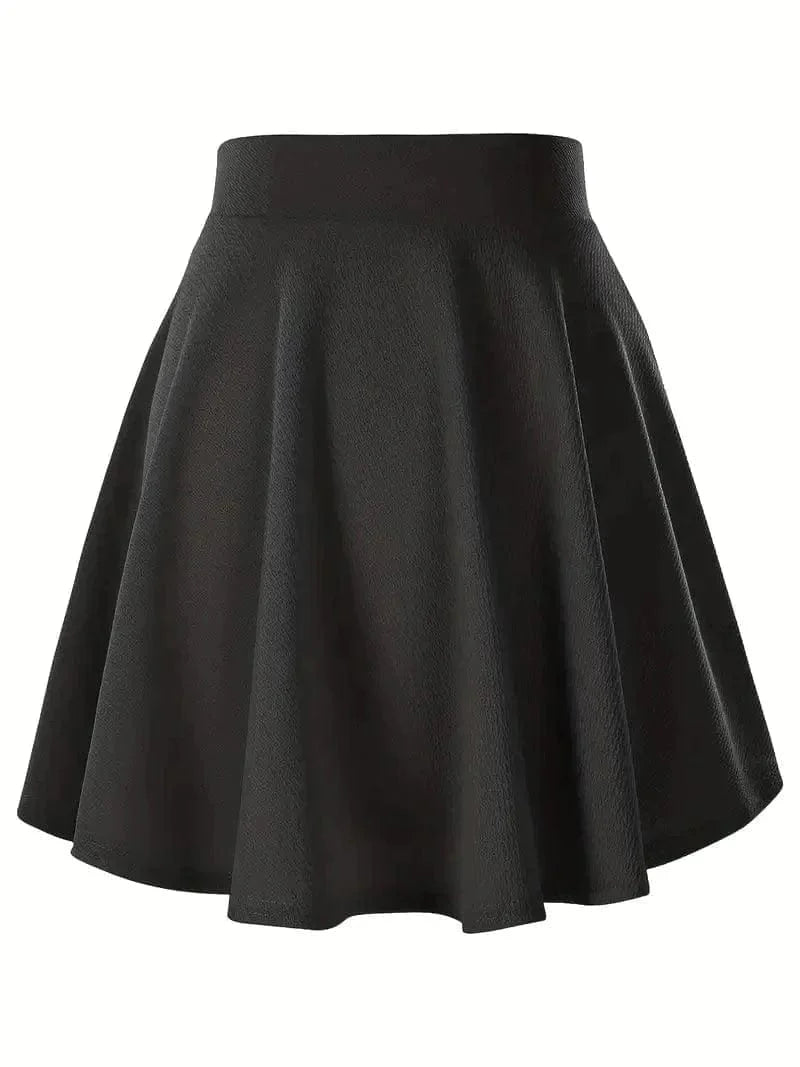 Casual Solid High Waist Pleated Skate Skirt Mini Dress