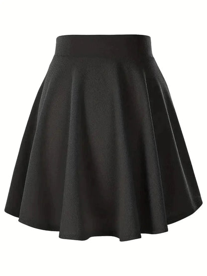 Casual Solid High Waist Pleated Skate Skirt Mini Dress