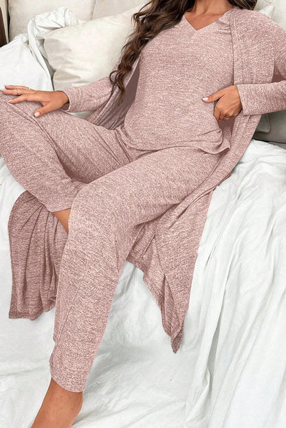 Delicacy 3pcs Slim T Shirt Pants Lounge Set with Duster Open Top