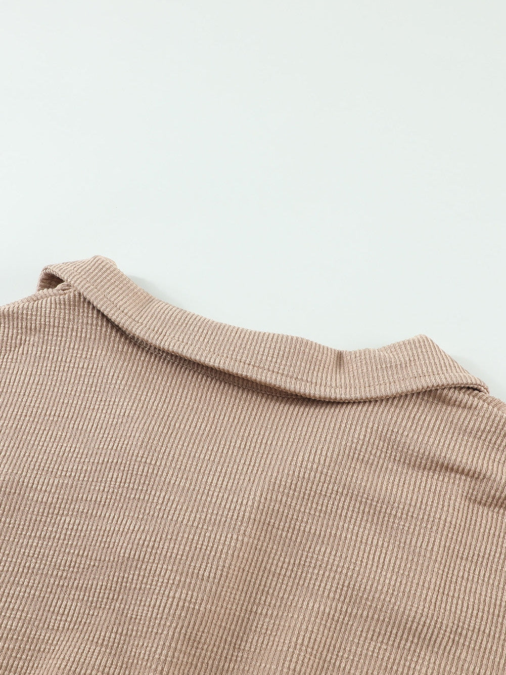 Elegant Khaki Knit Top with Chic Turn-down Neck