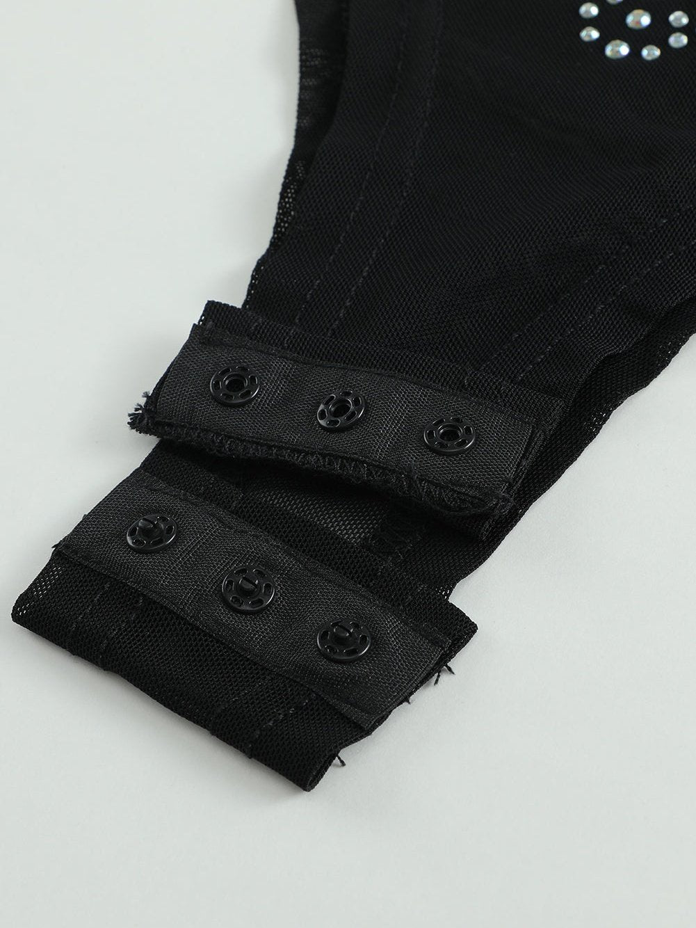 Iridescent Silver Rhinestone Embellished Black Mock Neck Bodysuit