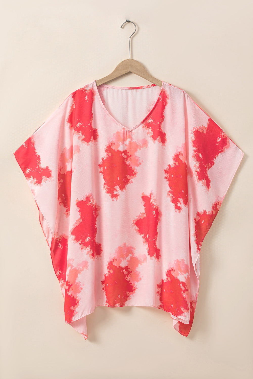 Crimson Tie-Dye Oversized 3/4 Sleeve Tunic Blouse
