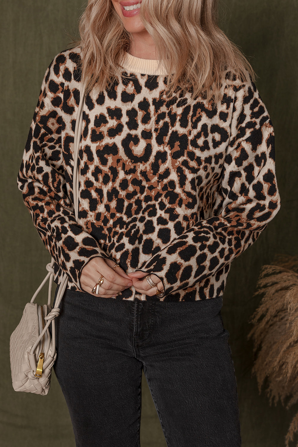 Brown Leopard Print Crew Neck Sweater