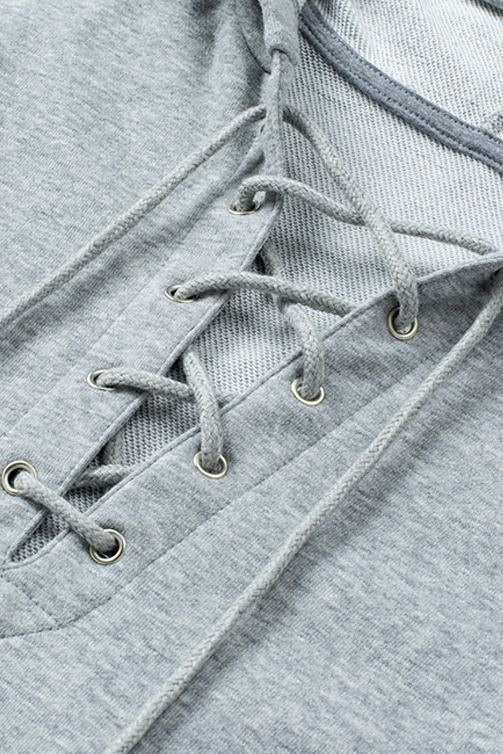 Grey Casual Solid Color Lace-up Hoodie