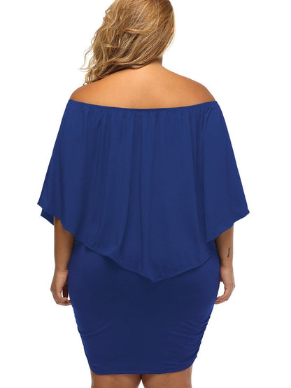 Elegant Blue Layered Poncho Dress for Plus Size Women