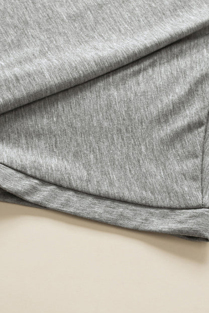 Chic Gray V Neck Batwing Sleeve Plus Size Top