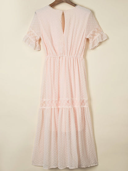 Solid Color V Neck Tie Half Sleeve Casual Dress